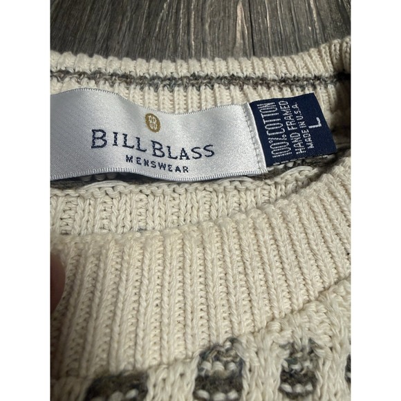 VINTAGE Bill Blass Sweater Mens L Crème Textured Hand Framed Grandpa USA - Picture 2 of 4